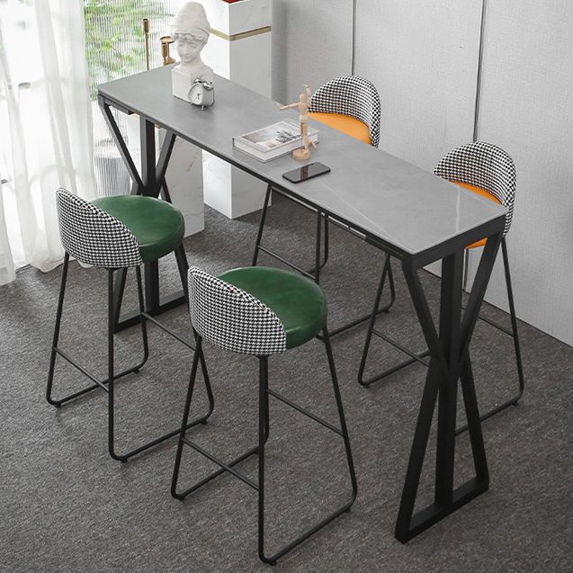 Modern Bar Dining Table Rectangle Bar Height Table with Double Pedestal in Black