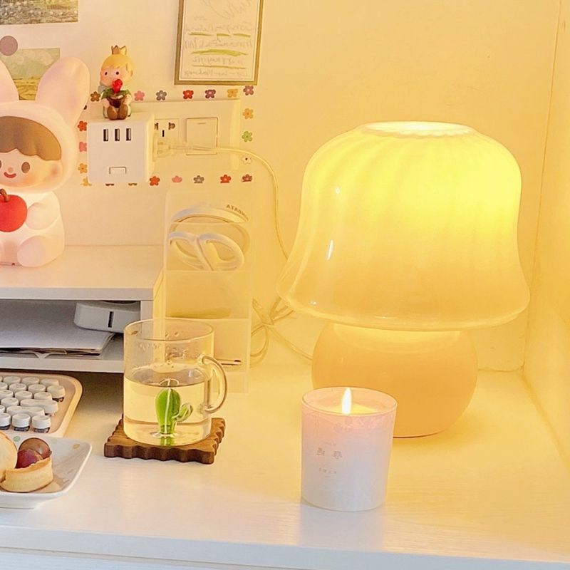 Lampada da tavolo semplice moderna 1 testa gialla in vetro da scrivania da funghi per soggiorno camera da letto