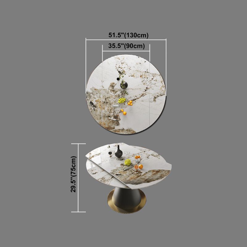 Mesa de comedor de lujo tradicional mesa de pedestal de piedra sinterizada con base de metal