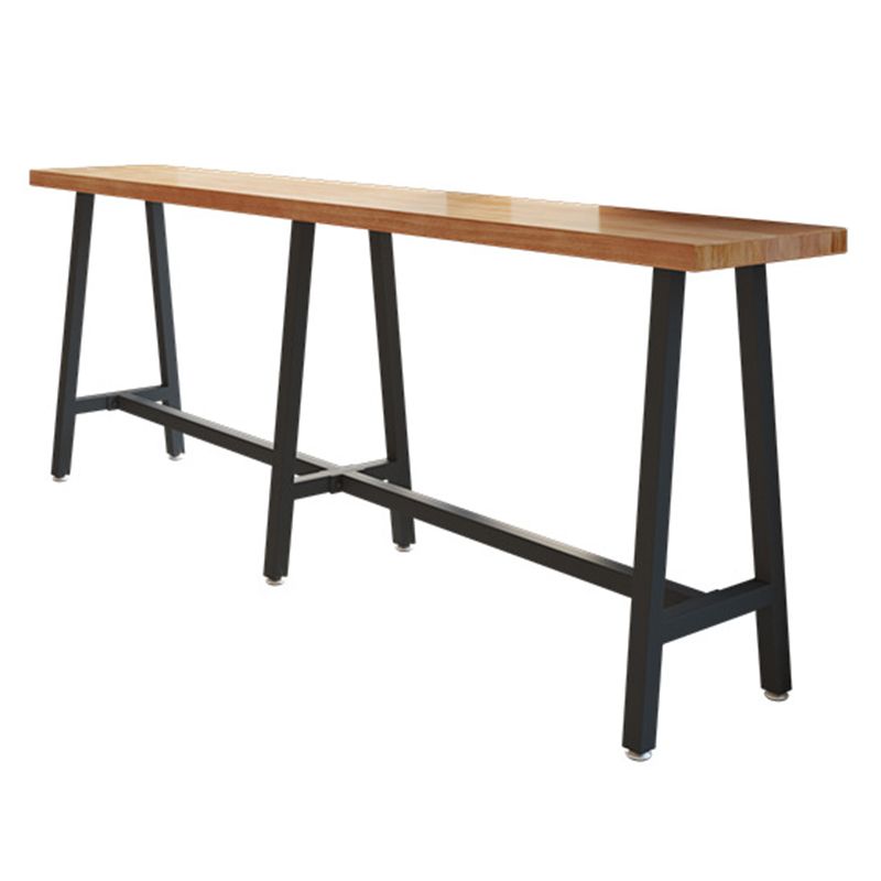 Rectangle Bar Table in Metal and Wood Trestle Base Bar Height Table for Dining Room