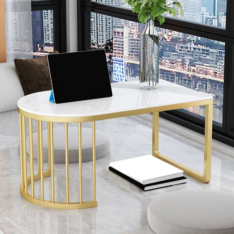 Geometric Stone Top Coffee Cocktail Table in White/Grey - 11.81" H