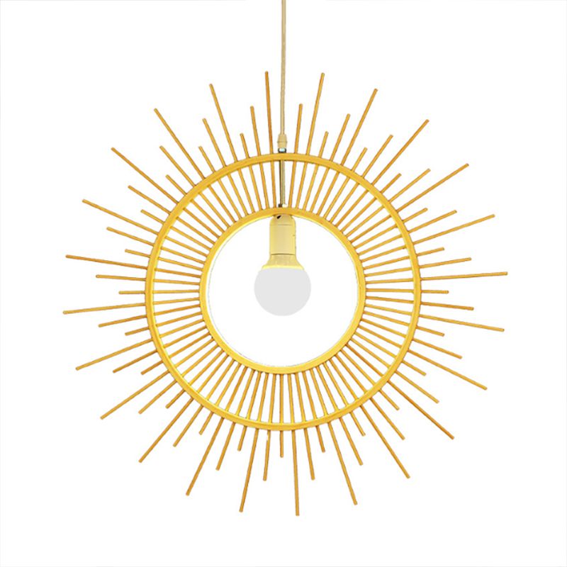 Bamboo Sun Shaped Hanging Lamp Modern Style 25.5"/29.5" W 1 Head Beige Hanging Pendant Light for Restaurant