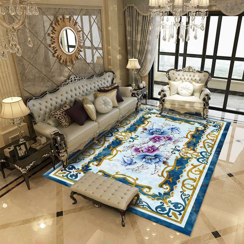 Funky Floral Print Rug Marble Effect Carpet Polyester Anti-Slip Backing Carpet for Living Room