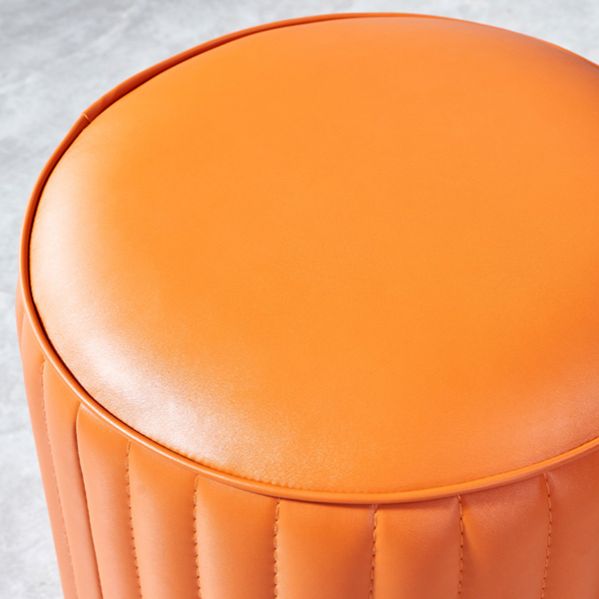 Modern Orange Pouf Water Resistant Round Pure Color Leather Pouf