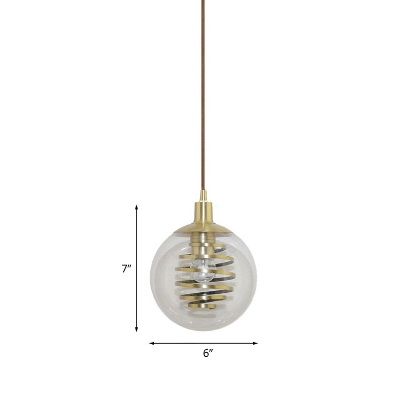Modernismo illuminazione appesa globale vetro trasparente 1 lampadina da 6 "/10" mini ciondolo in ottone