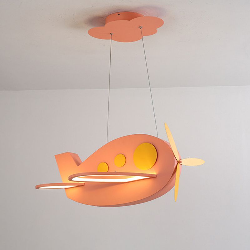 Airplane Shaped Baby Room Chandelier Metallic LED Cartoon Ceiling Suspension Lamp