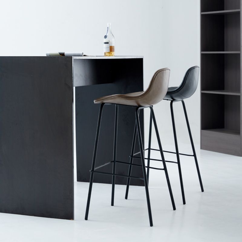 Modern Faux Leather Bar Stool Indoor Low Back Stool with Metal Legs