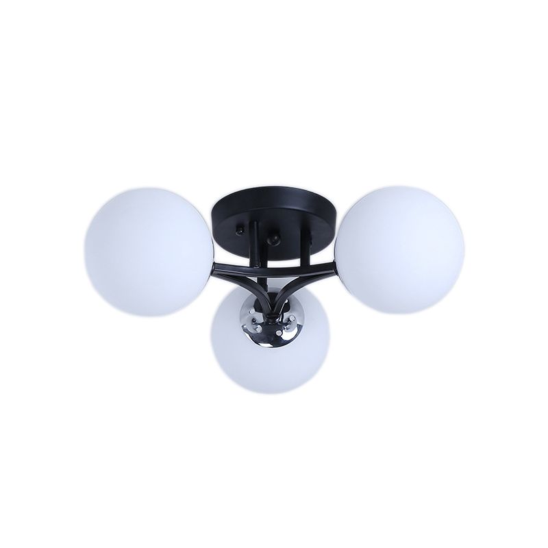 Lámpara de montaje semiempotrado con pantalla de cristal, globo blanco/negro, Metal nórdico, 3/5/9 luces, montaje empotrado de techo para sala de estar
