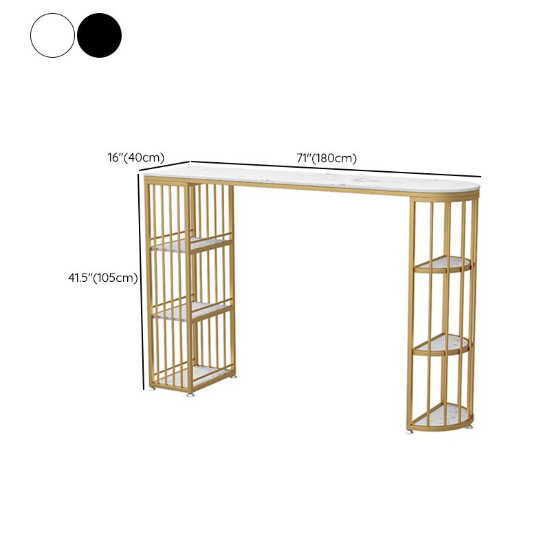 Glam Style Bar Table Faux Marble Double Pedestal Bistro Table with Storage