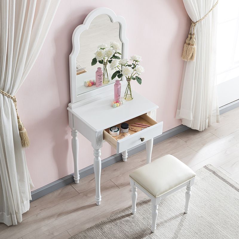 Traditional Wooden Vanity Makeup Table Set 1 Drawers Dressing Table with Mirror