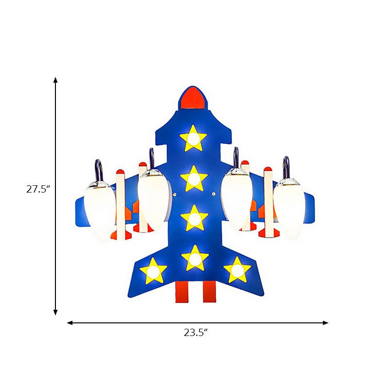 Lampada da soffitto per aereo in stile americano in legno 4 luci blu per montaggio a soffitto per camera da letto per ragazzi