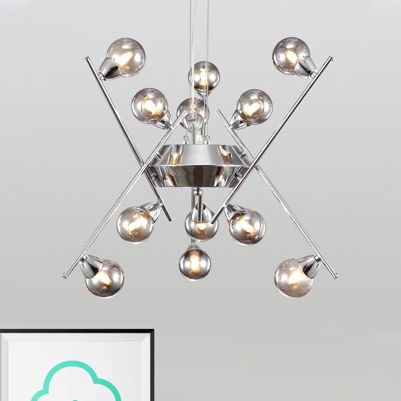Molecular Smoke Glass Chandelier Lamp Contemporary Multi Lights Chrome Led Hanging Ceiling Light