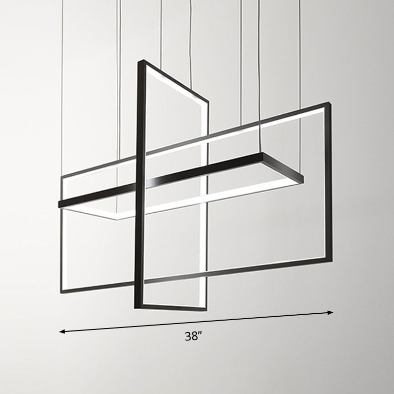 Rettangolo metallo a sospensione del soffitto semplice stile nero Luce isola a led in luce calda/bianca/naturale, larghe 23,5 "/31,5"/38 "