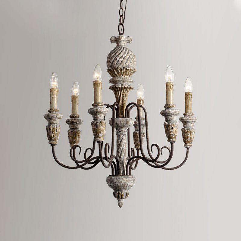 Wood Metal Hanging Chandelier Candle 6 Light Chandelier Lighting for Living Room