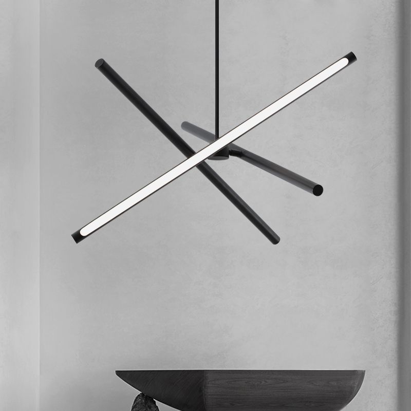 3-Light Black Hanging Light Minimalism Style Linear Shape Metal Chandelier Light