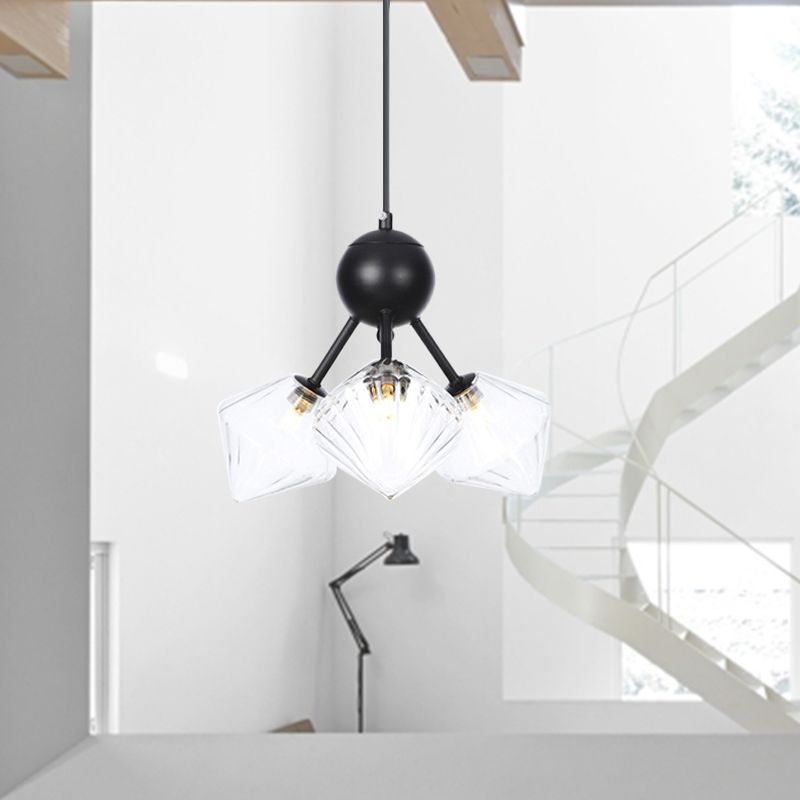 13"/27.5"/34" W Diamond Living Room Chandelier Lamp Amber/Clear Glass 3/9/12 Heads Warehouse Style Pendant Lighting with Sputnik Design