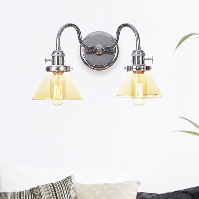 Industrial Vanity Lighting Glass 2-Light Vanity Wall Lights in Silver