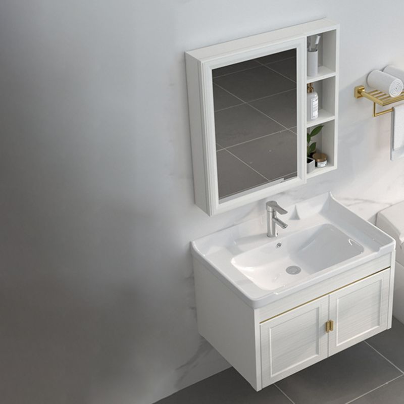Single Sink Vanity Set Mirror Wall Mount Metal Frame Rectangle Bath Vanity with 2 Doors
