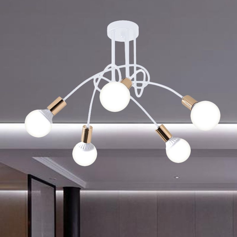Iluminación de montaje semiempotrado trenzado negro/dorado con bombilla abierta, lámpara de techo de cocina de metal industrial de 3/5/6 luces