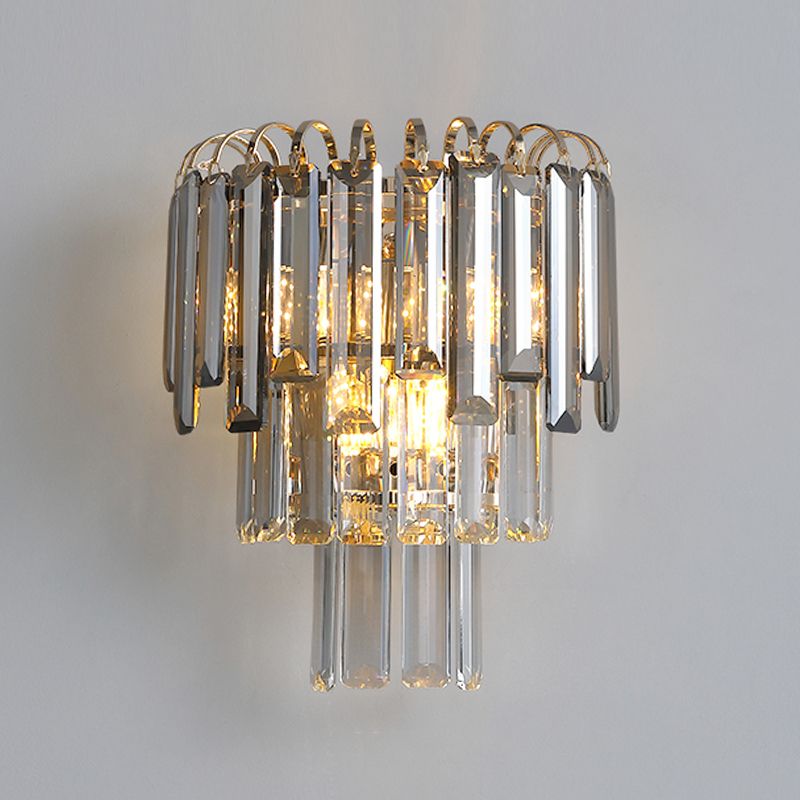Modern Style Three-Tiered Wall Light Crystal 3 Light Sconces for Bedroom