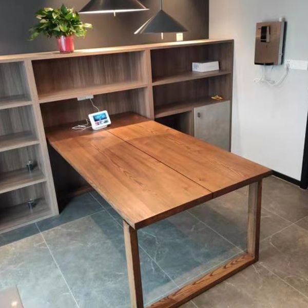 Minimalist Kitchen Standard Dining Table Solid Wood Rectangle Dining Table with Double Pedestal