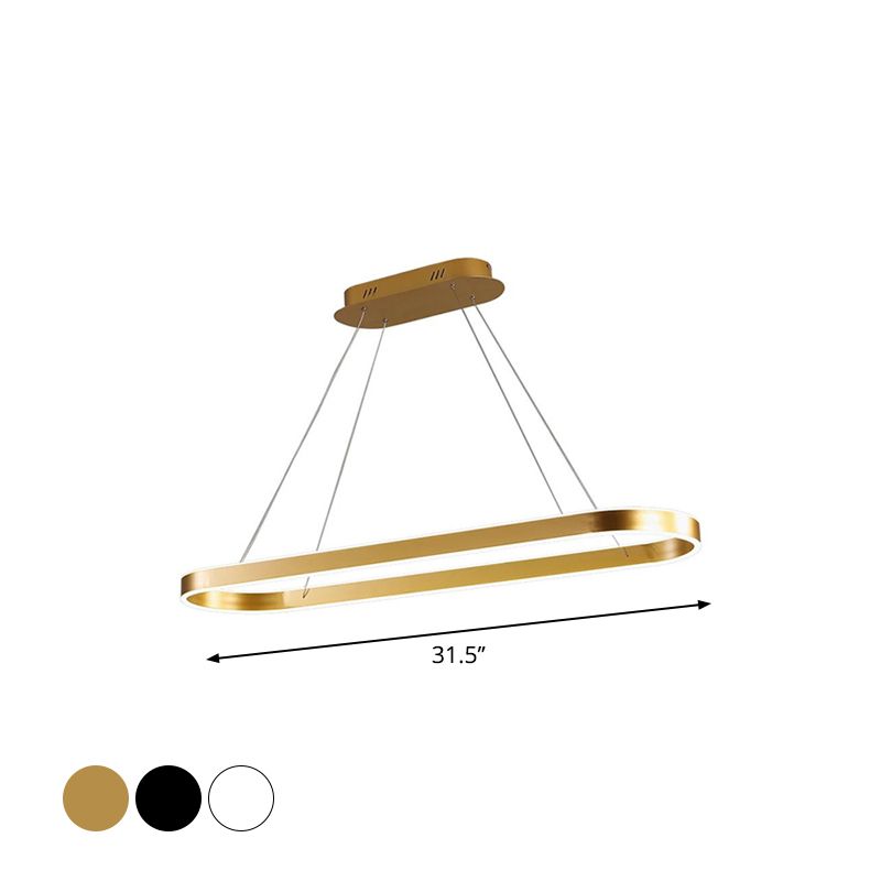 Simplicity Ellipse LED Island Pendant Acrylic Living Room Hanging Ceiling Light in Black/White/Gold, 31.5"/39"/47" Width