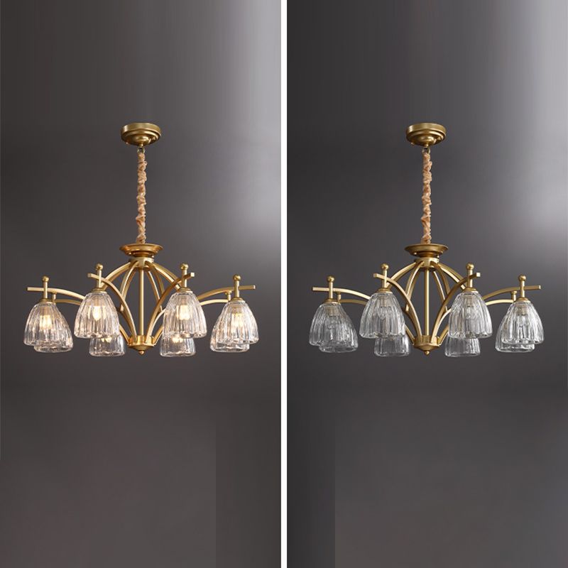 American Style Chandelier Glass Multi Light Hanging Light in Gold for Bedroom