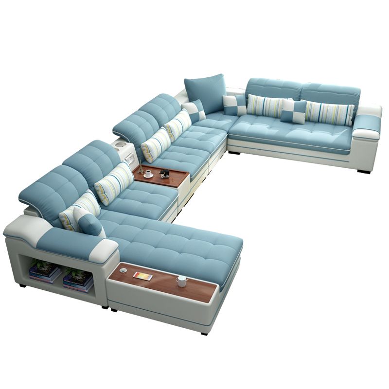 Pillow Top Arm Sofa Modular Faux Leather/Linen U-Shaped Furniture Sectionals