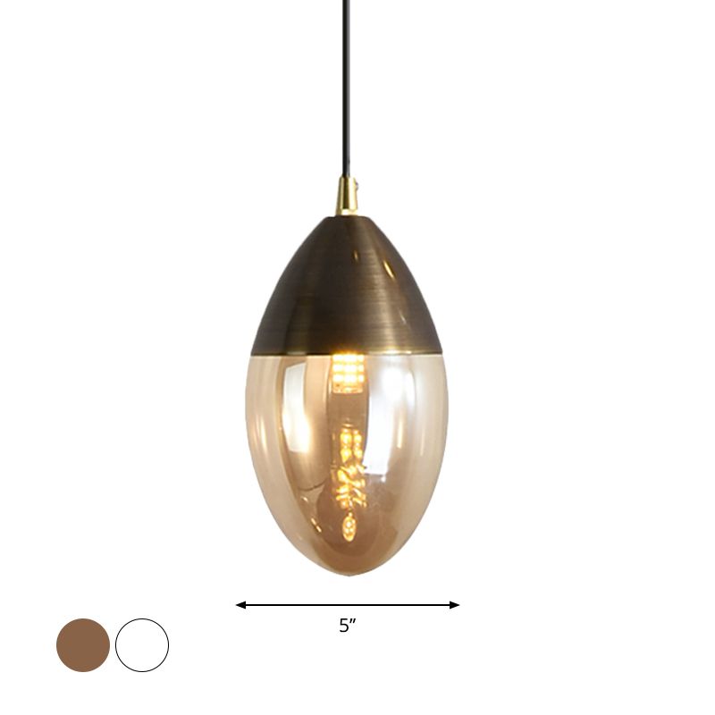 Colgante de suspensión elipsoides posmodernos Clear/Amber Glass Led Dinging Room Techo colgado Luz