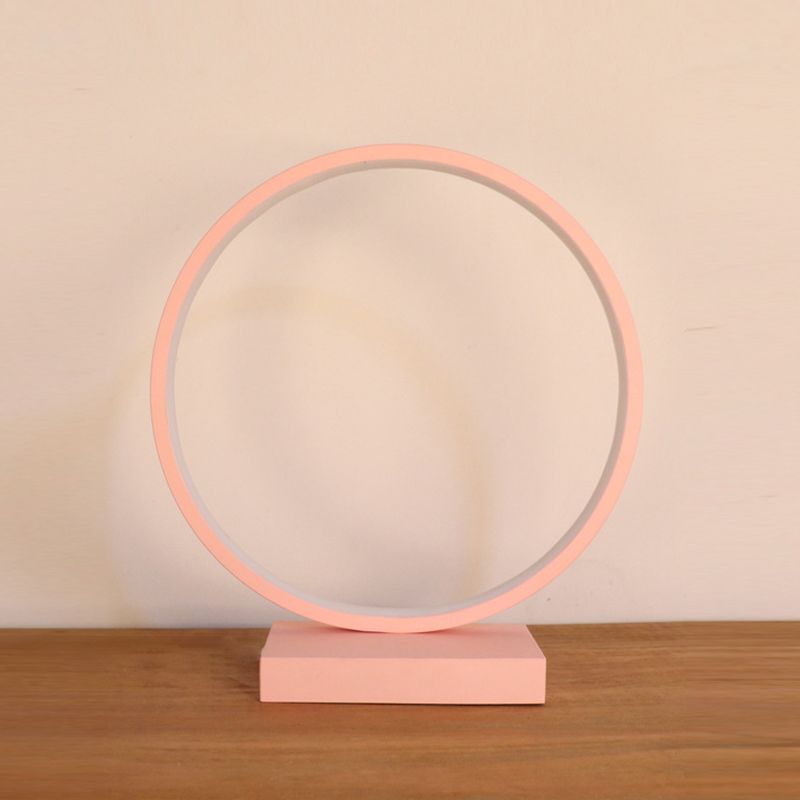 Circle Ring Table Light Aluminum Simple Plug In LED Nightstand Lamp in Red/Pink, White/Warm Light