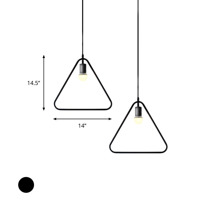Industrial Triangle/Round Pendant Light 1 Head Metal Ceiling Lighting with Frame Shade in Black for Dining Room