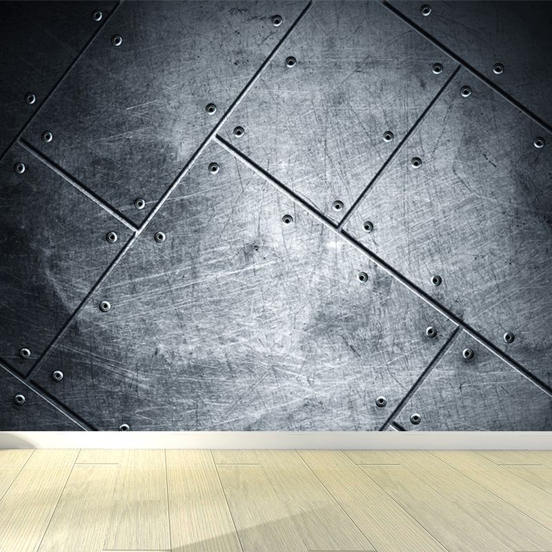 Gray Geometry Pattern Mural Moisture Resistant Industrial Bathroom Wall Covering