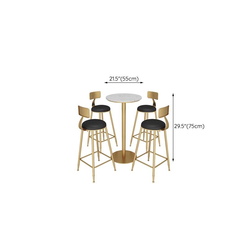 Faux Marble Bar Dining Table Bar Wine Table with Metal Pedestal Base