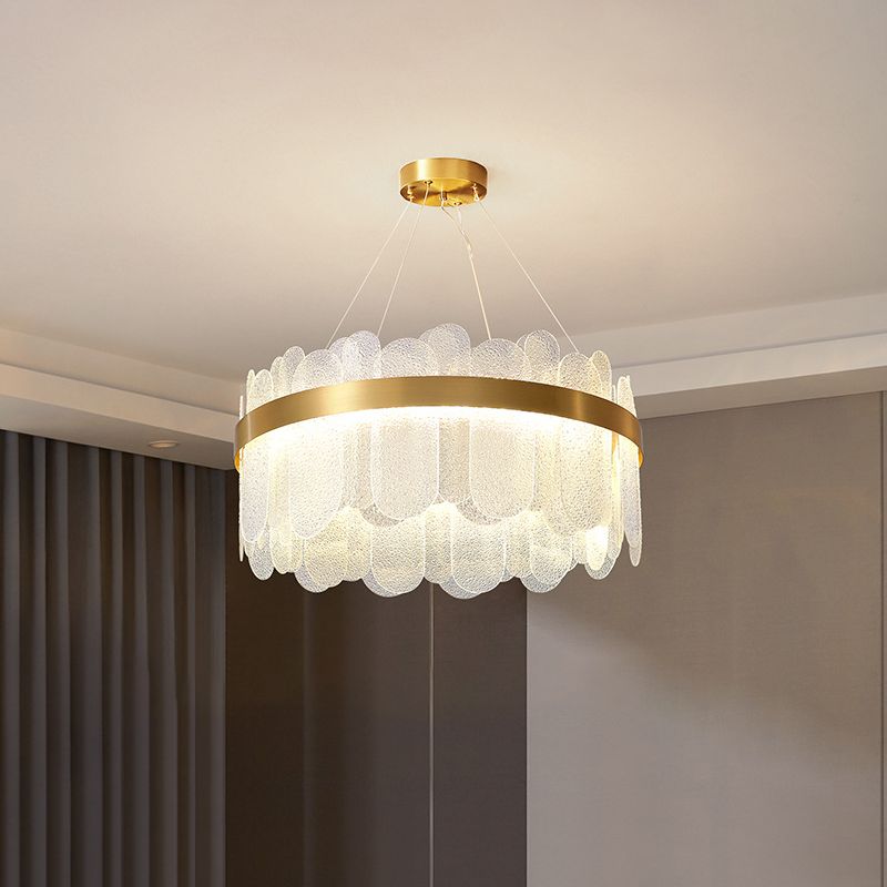 Light Luxury Style LED Hanging Chandelier Light Circular Metal Chandelier in Gold