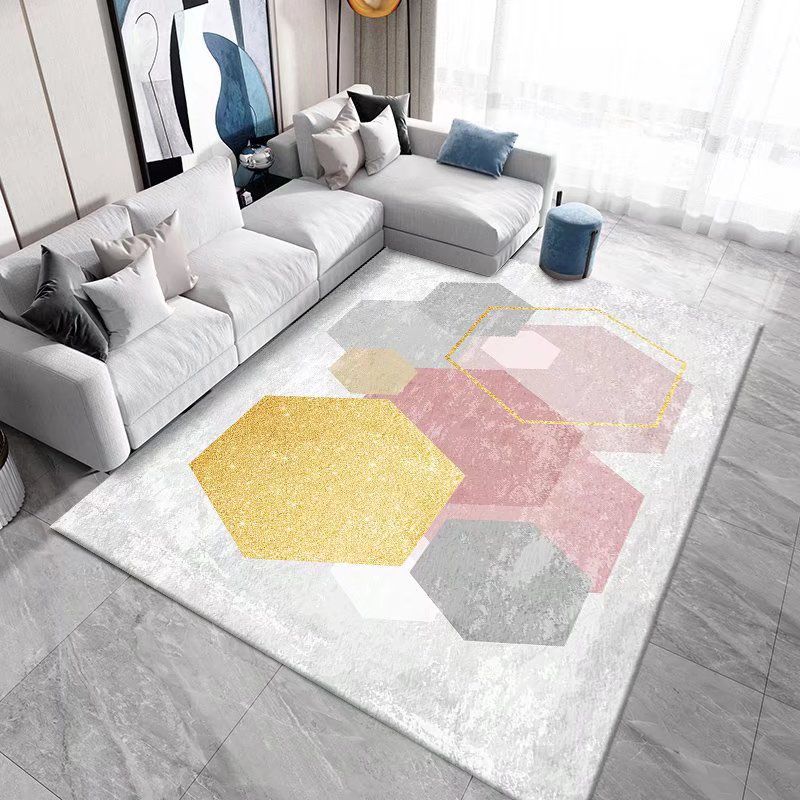 Navy Geometry Carpet Polyester Modern Carpet Washable Carpet for Home Decor