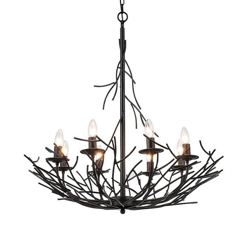 Lámpara de lámpara de araña de forma de nido vintage colgante de techo colgante de 8 luces en negro