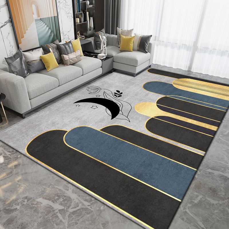 Grey Modern Rug Geometric Pattern Polyester Area Carpet Stain Resistant Rug for Living Room