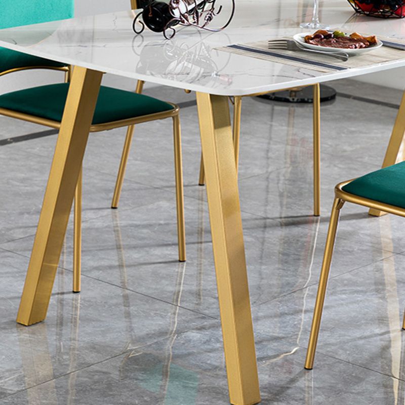 Rectangle Golden Base Dining Table Glam Faux Marble Table for Kitchen