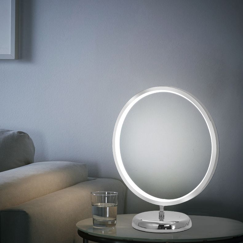 Chrome Ring Shaped Night Stand Lamp Simple Style Metal LED Table Light