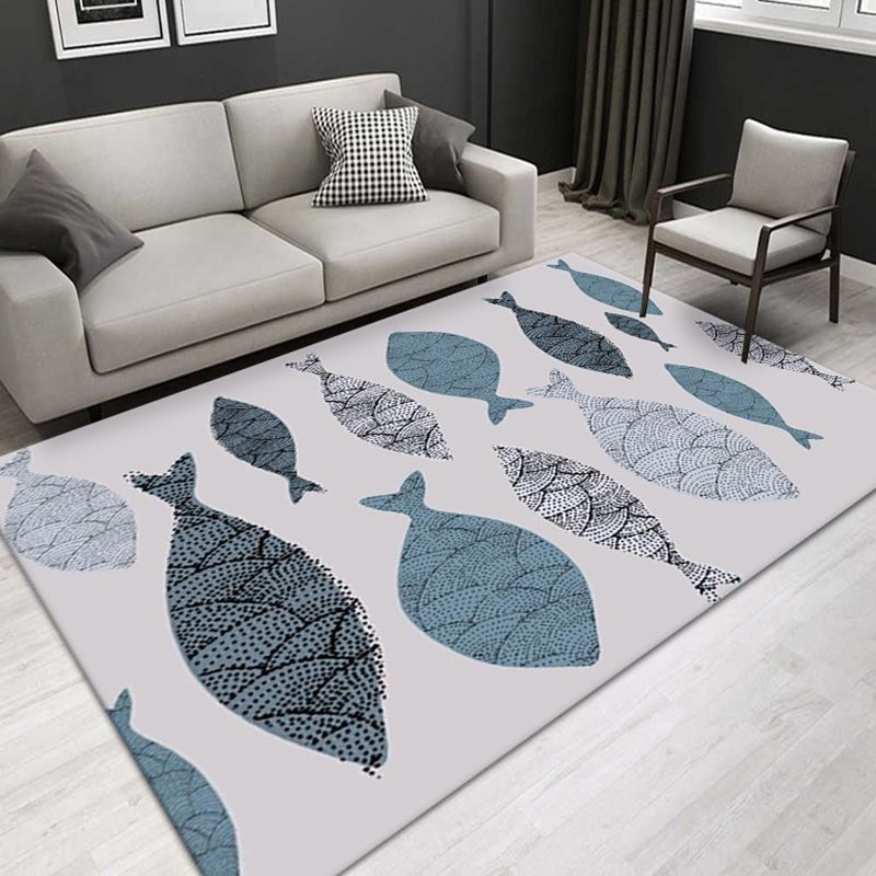 Modern Underwater World Animals Rug Area Rug Polyester Anti-Slip Backing Rug