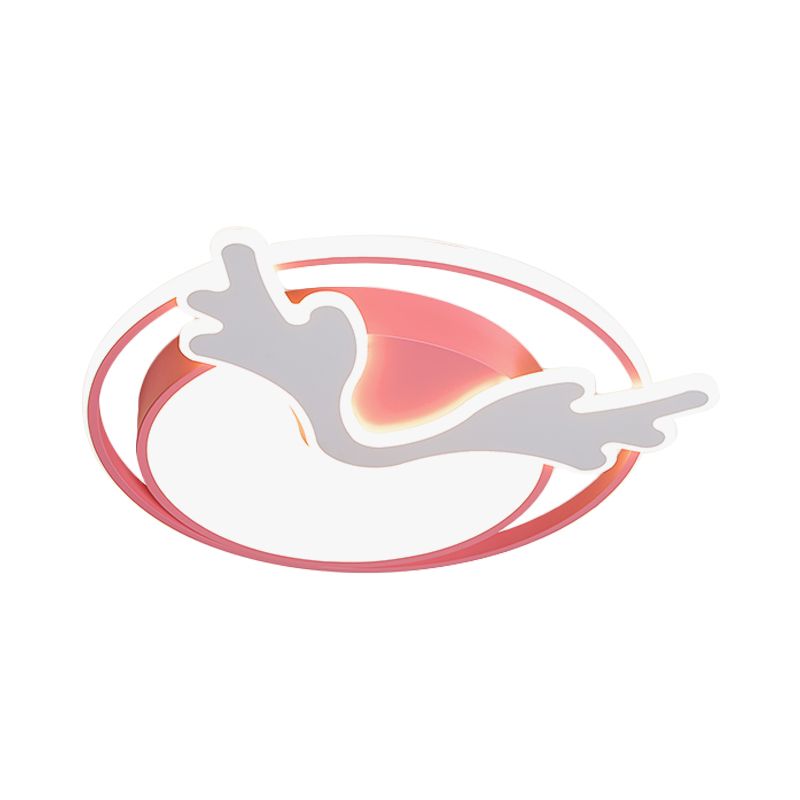 Deer Shaped Ceiling Lights Flush Mount Nordic Style Acrylic Pink LED Flush Mount Fixture with Ring Design for Bedroom
