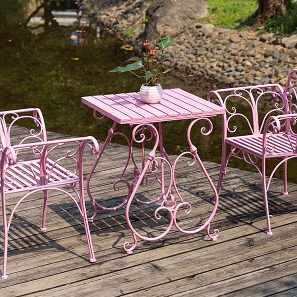 1/2/3 Pcs Metal Pink Dining Set Contemporary Square Dining Table Set