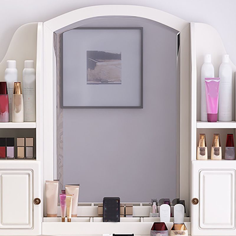 Traditional Solid Wood Makeup Dressing Table 60.23" H Vanity Set with Stool and Mirror