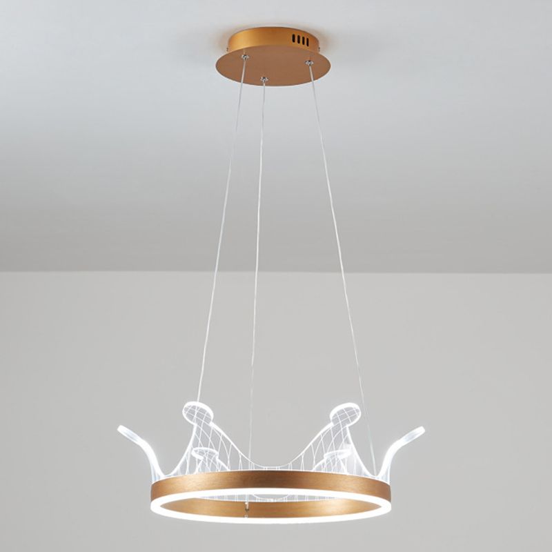 Minimalist LED Suspension Light Gold Crown Shaped Chandelier with Acrylic Diffuser