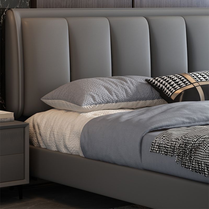 Grey Rectangular Headboard Standard Bed with Wooden Legs Bed