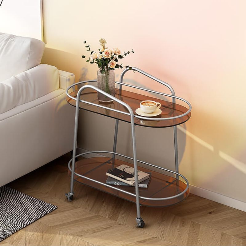 Modernistic Side Table Glass with Storage Oval Double Tier Living Room