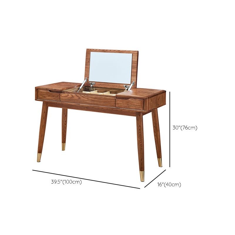 Glam Mirror Table Dressing Table Solid Wood Make-up Vanity with 2-Drawers