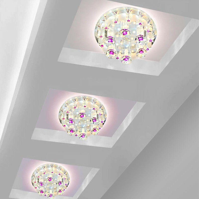 Contemporary Circle Flush Ceiling Light Crystal Hallway LED Flush Mount Lighting Fixture in Clear
