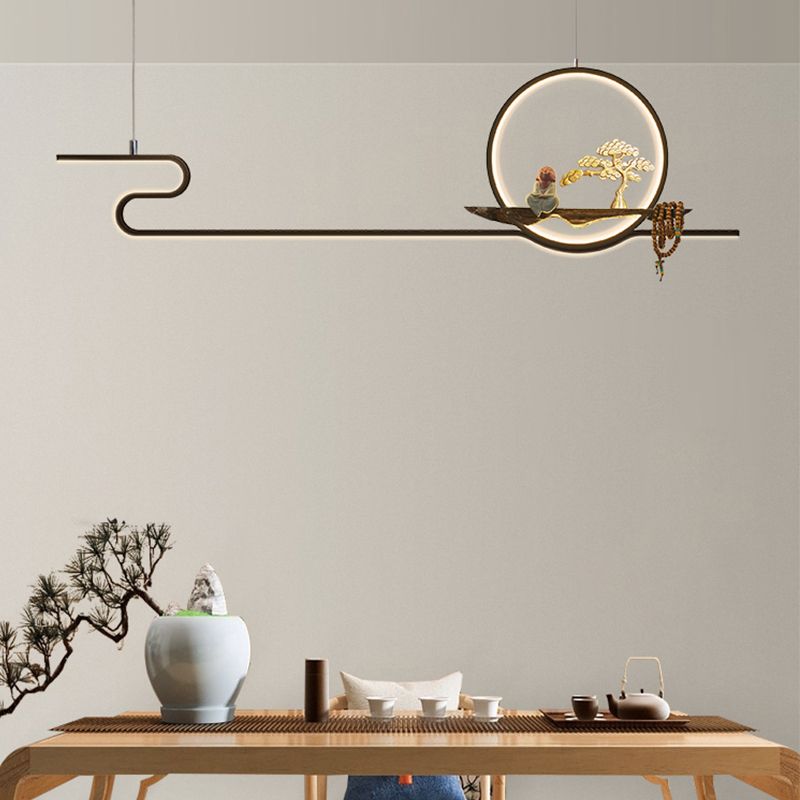 Contemporary Kitchen Pendant Lights Linear Hanging Light Fixtures Metal 2 Light