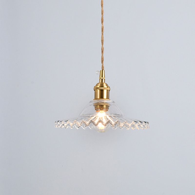 Vintage Industrial Scalloped Edge Pendant Light 1 Light Glass Hanging Light for Living Room